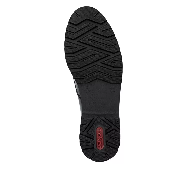 Derbies noires vernies de la marque Rieker pour femme. Référence : 45500-00 Noir. Disponible chez Chauss'Family magasin de chaussures à Issoire.