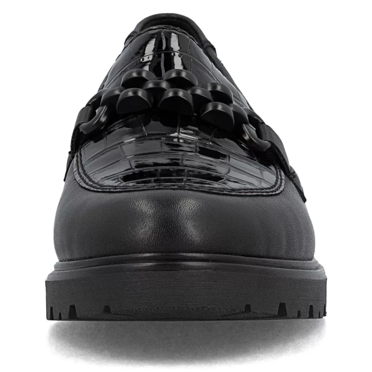 Mocassins noirs de la marque Rieker pour femmme. Référence 45561-01 Noir. Disponible chez Chauss'Family magasin de chaussures à Issoire.