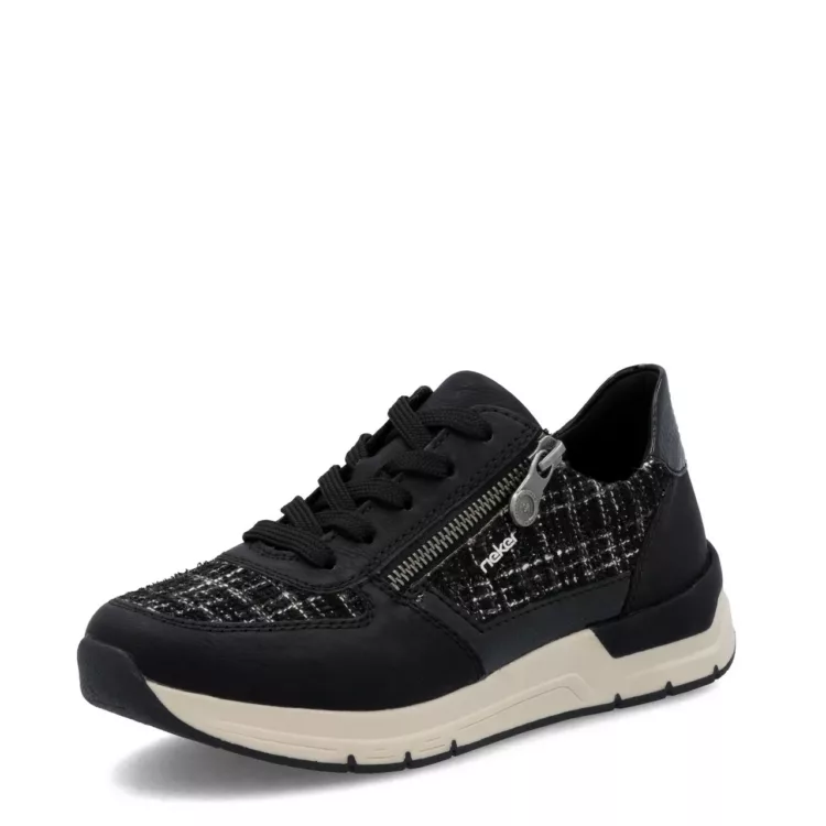 Baskets noires de la marque Rieker pour femme. Référence : 58902-01 Noir. Disponible chez Chauss'Family magasin de chaussures à Issoire.