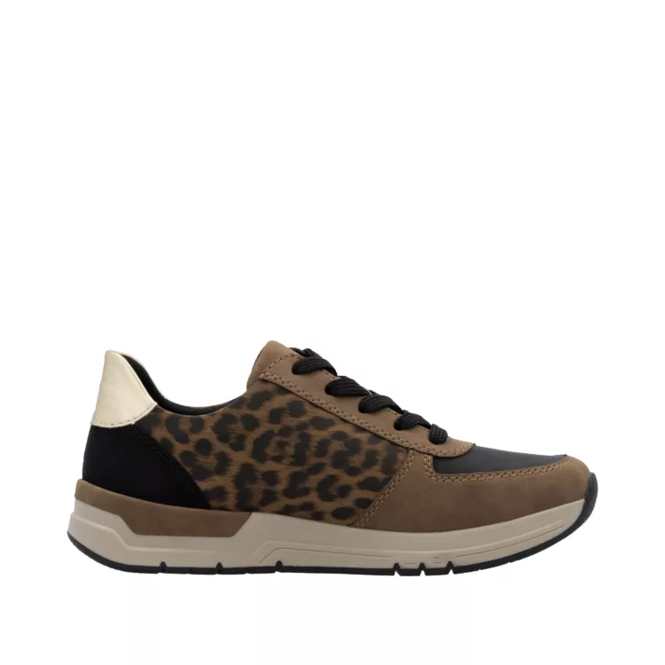 Baskets Léopard de la marque Rieker pour femme. Référence 58902-24 Marron. Disponible chez Chauss'Family magasin de chaussures à Issoire.