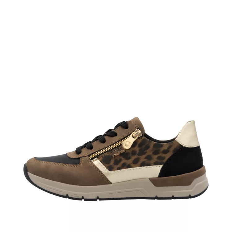 Baskets Léopard de la marque Rieker pour femme. Référence 58902-24 Marron. Disponible chez Chauss'Family magasin de chaussures à Issoire.