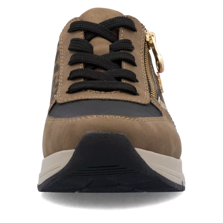 Baskets Léopard de la marque Rieker pour femme. Référence 58902-24 Marron. Disponible chez Chauss'Family magasin de chaussures à Issoire.