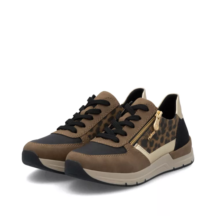 Baskets Léopard de la marque Rieker pour femme. Référence 58902-24 Marron. Disponible chez Chauss'Family magasin de chaussures à Issoire.