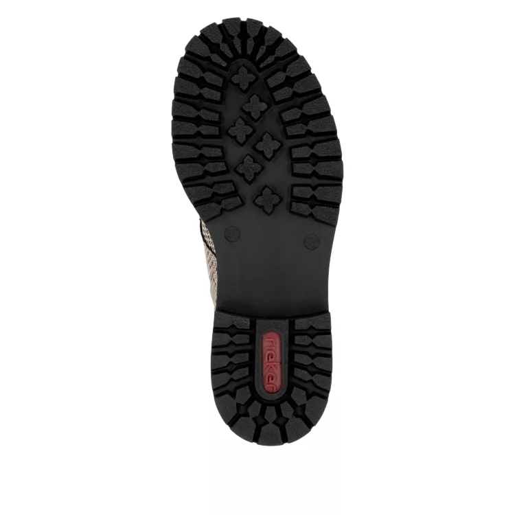 Bottines motif pied de poule Rieker pour femme. Référence : 72617-60 Beige. Disponible chez Chauss'Family magasin de chaussures à Issoire.