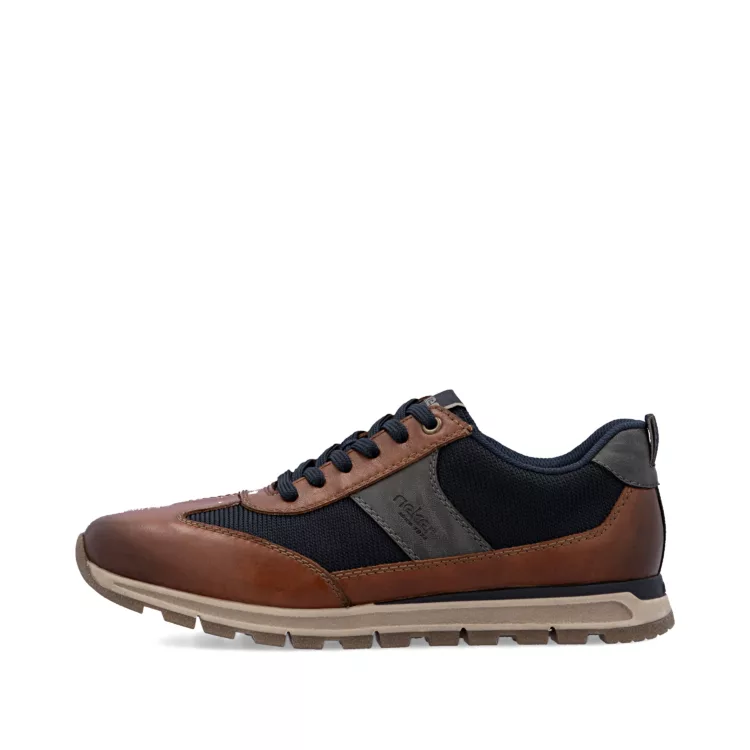 Baskets larges marron et bleu pour homme de la marque Rieker. Référence : B0507-24 Ocean. Disponible chez Chauss'Family magasin de chaussures à Issoire.