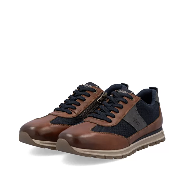 Baskets larges marron et bleu pour homme de la marque Rieker. Référence : B0507-24 Ocean. Disponible chez Chauss'Family magasin de chaussures à Issoire.