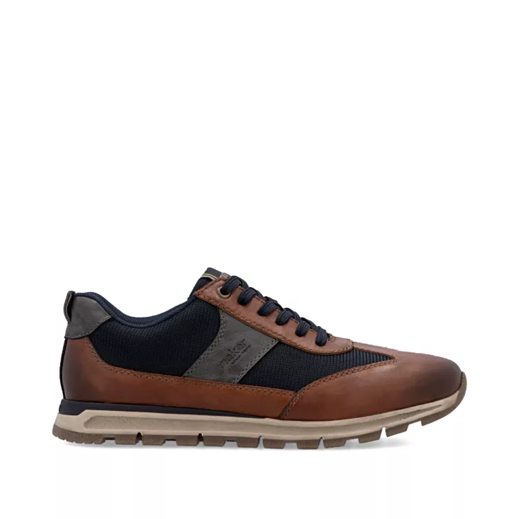 Baskets larges marron et bleu pour homme de la marque Rieker. Référence : B0507-24 Ocean. Disponible chez Chauss'Family magasin de chaussures à Issoire.