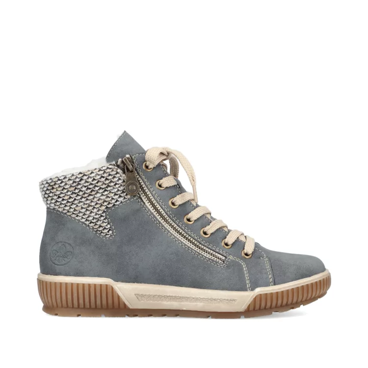 Baskets montantes bleu clair de la marque Rieker pour femme. Référence : N0709-14 Bleu. Disponible chez Chauss'Family magasin de chaussures à Issoire.