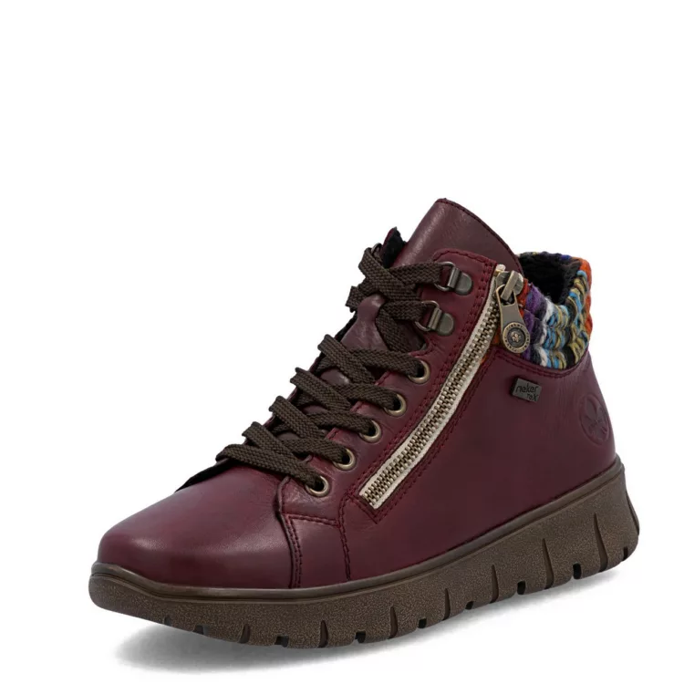 Baskets montantes bordeaux de la marque Rieker. Référence : N1305-35 Bordeaux. Disponible chez Chauss'Family magasin de chaussures à Issoire.