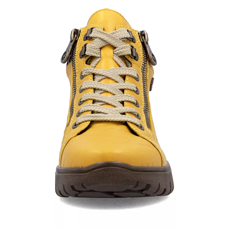 Baskets montantes jaunes de la marque Rieker. Référence : N1305-68 Jaune . Disponible chez Chauss'Family magasin de chaussures à Issoire.