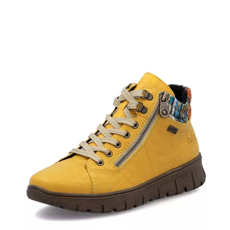 Baskets montantes jaunes de la marque Rieker. Référence : N1305-68 Jaune . Disponible chez Chauss'Family magasin de chaussures à Issoire.