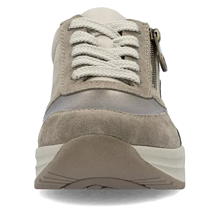 Baskets larges beiges de la marque Rieker pour femme. Référence : N8114-61 Beige. Disponible chez Chauss'Family magasin de chaussures à Issoire.