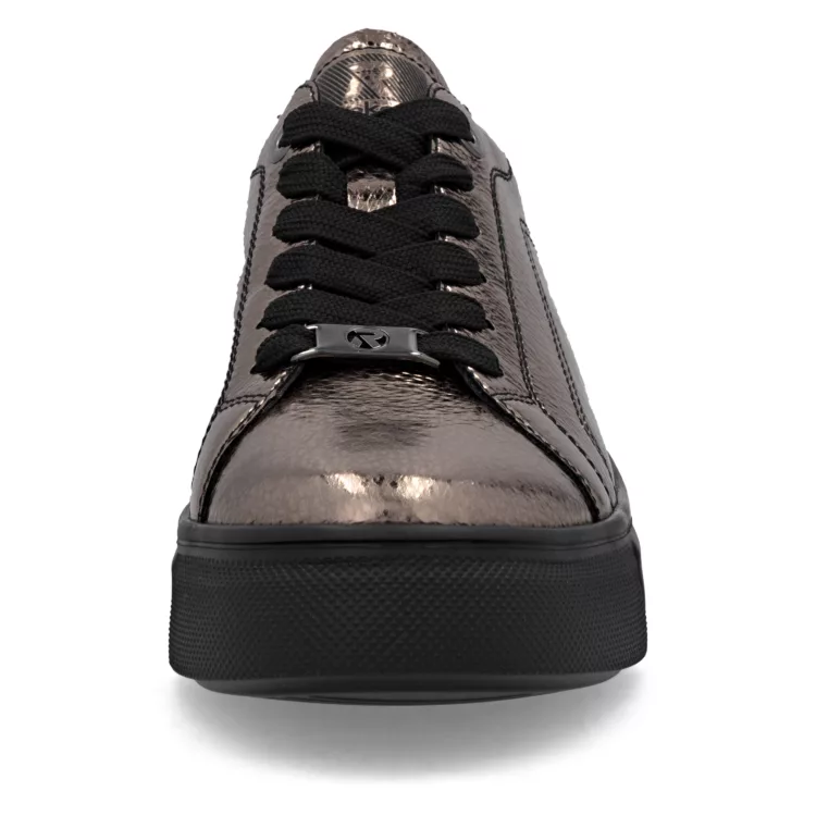 Baskets argentées à plateforme de la marque Rieker pour femme. Référence : W2601-91 Métallique. Disponible chez Chauss'Family magasin de chaussures Issoire.