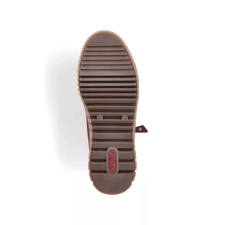 Baskets montantes chaudes pour femme marque Rieker. Référence Y6104-35 Bordeaux. Disponible chez Chauss'Family magasin de chaussures Issoire.