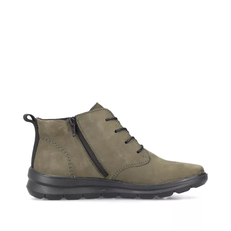 Bottines kaki à lacets pour femme marque Rieker. Référence Z0022-54 Kaki. Disponible chez Chauss'Family magasin de chaussures Issoire.