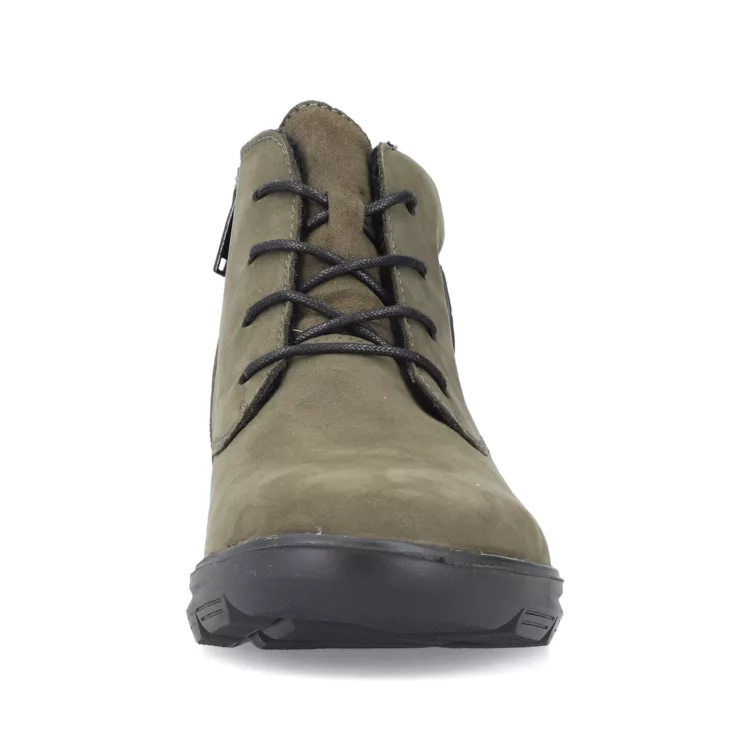 Bottines kaki à lacets pour femme marque Rieker. Référence Z0022-54 Kaki. Disponible chez Chauss'Family magasin de chaussures Issoire.
