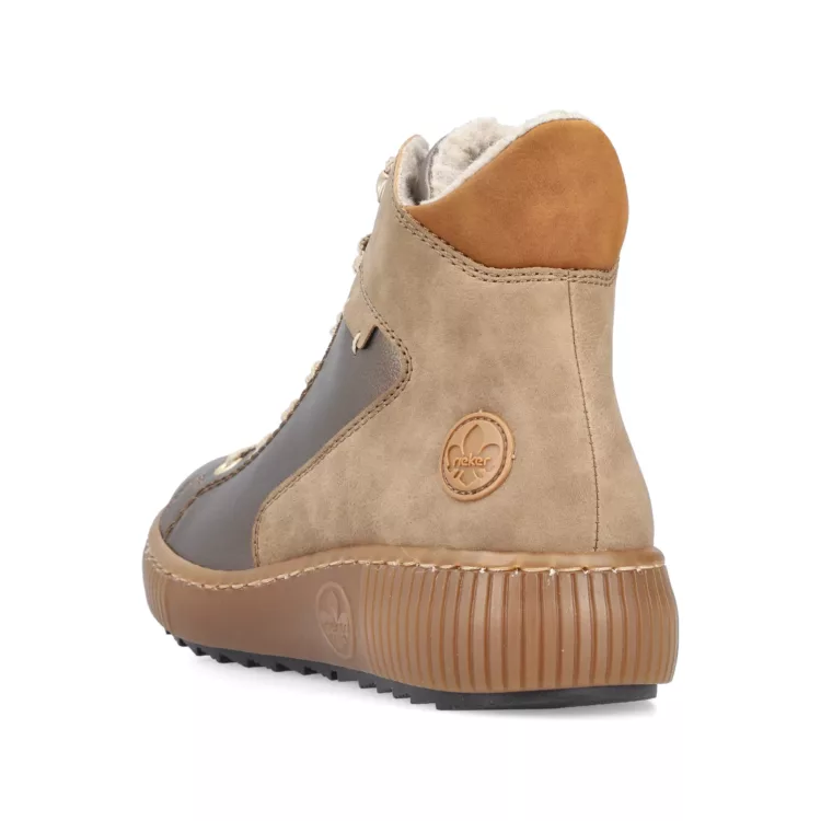 Bottines chaudes bronze pour femme marque Rieker. Référence Z6614-90 Bronze. Disponible chez Chauss'Family magasin de chaussures Issoire.