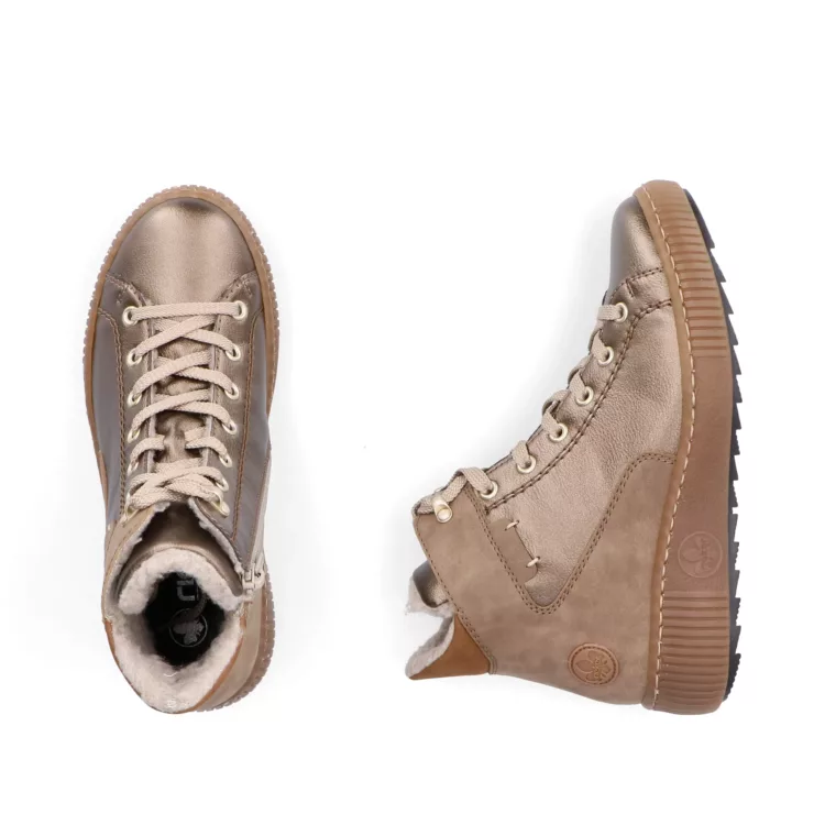 Bottines chaudes bronze pour femme marque Rieker. Référence Z6614-90 Bronze. Disponible chez Chauss'Family magasin de chaussures Issoire.