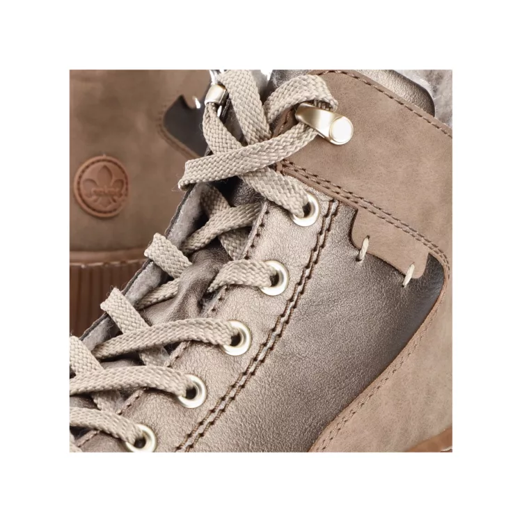 Bottines chaudes bronze pour femme marque Rieker. Référence Z6614-90 Bronze. Disponible chez Chauss'Family magasin de chaussures Issoire.