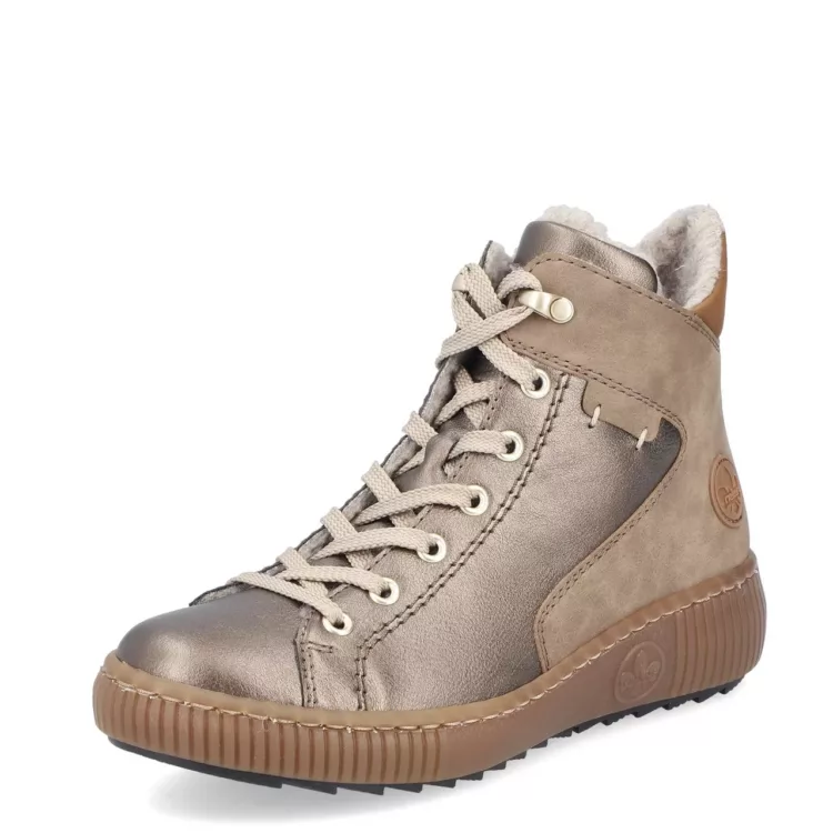 Bottines chaudes bronze pour femme marque Rieker. Référence Z6614-90 Bronze. Disponible chez Chauss'Family magasin de chaussures Issoire.