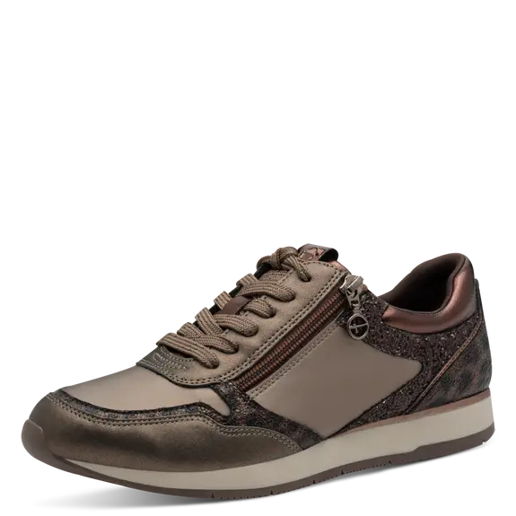 Baskets bronze léopard de la marque Tamaris pour femme. Référence23603-42 391 Taupe Glam. Disponible chez Chauss'Family magasin de chaussures à Issoire.