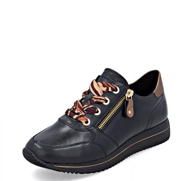 Baskets noires pour femme de la marque Remonte. Référence D0H11-03 Black. Disponible chez Chauss'Family magasin de chaussures à Issoire.