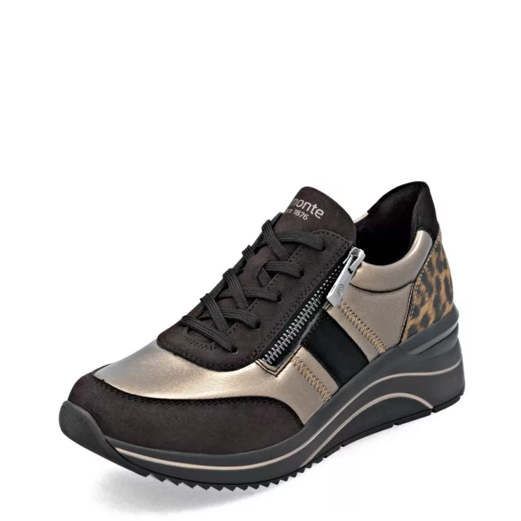 Baskets bronze et léopard pour femme de la marque Remonte. Référence D0T09-91 Bronze. Disponible chez Chauss'Family magasin de chaussures à Issoire.