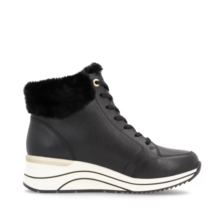 Baskets montantes chaudes de la marque Remonte pour femme. Référence : D0T77-02 Noir. Disponible chez Chauss'Family magasin de chaussures à Issoire.