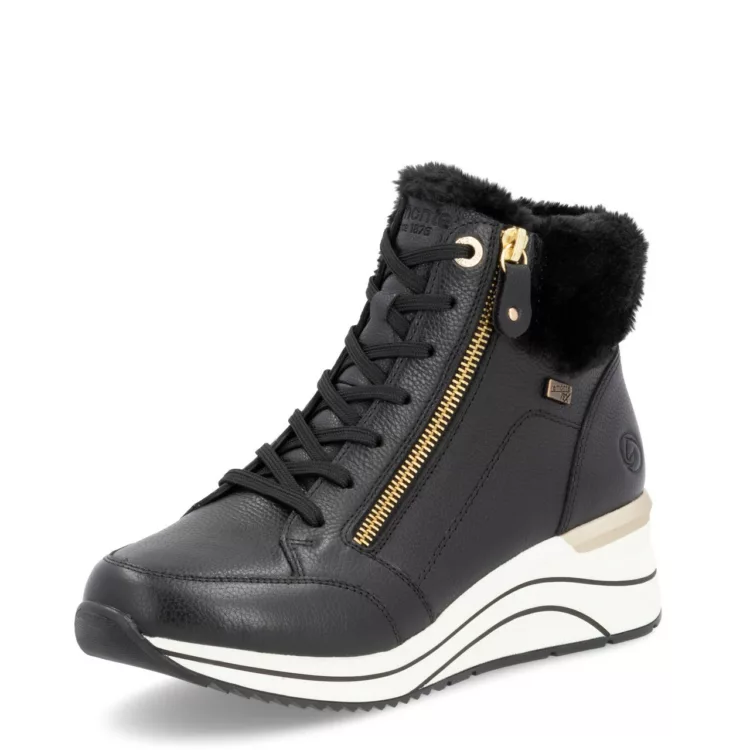 Baskets montantes chaudes de la marque Remonte pour femme. Référence : D0T77-02 Noir. Disponible chez Chauss'Family magasin de chaussures à Issoire.