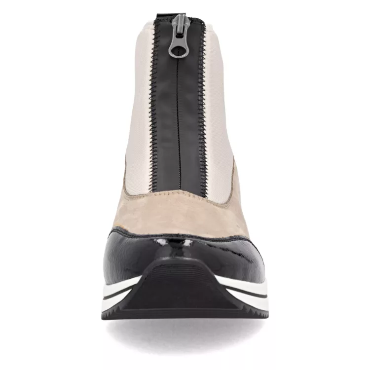 Chaussures montantes beige et noir pour femme de la marque Remonte. Référence D0T78-60 Beige Noir. Disponible chez Chauss'Family magasin chaussures Issoire.