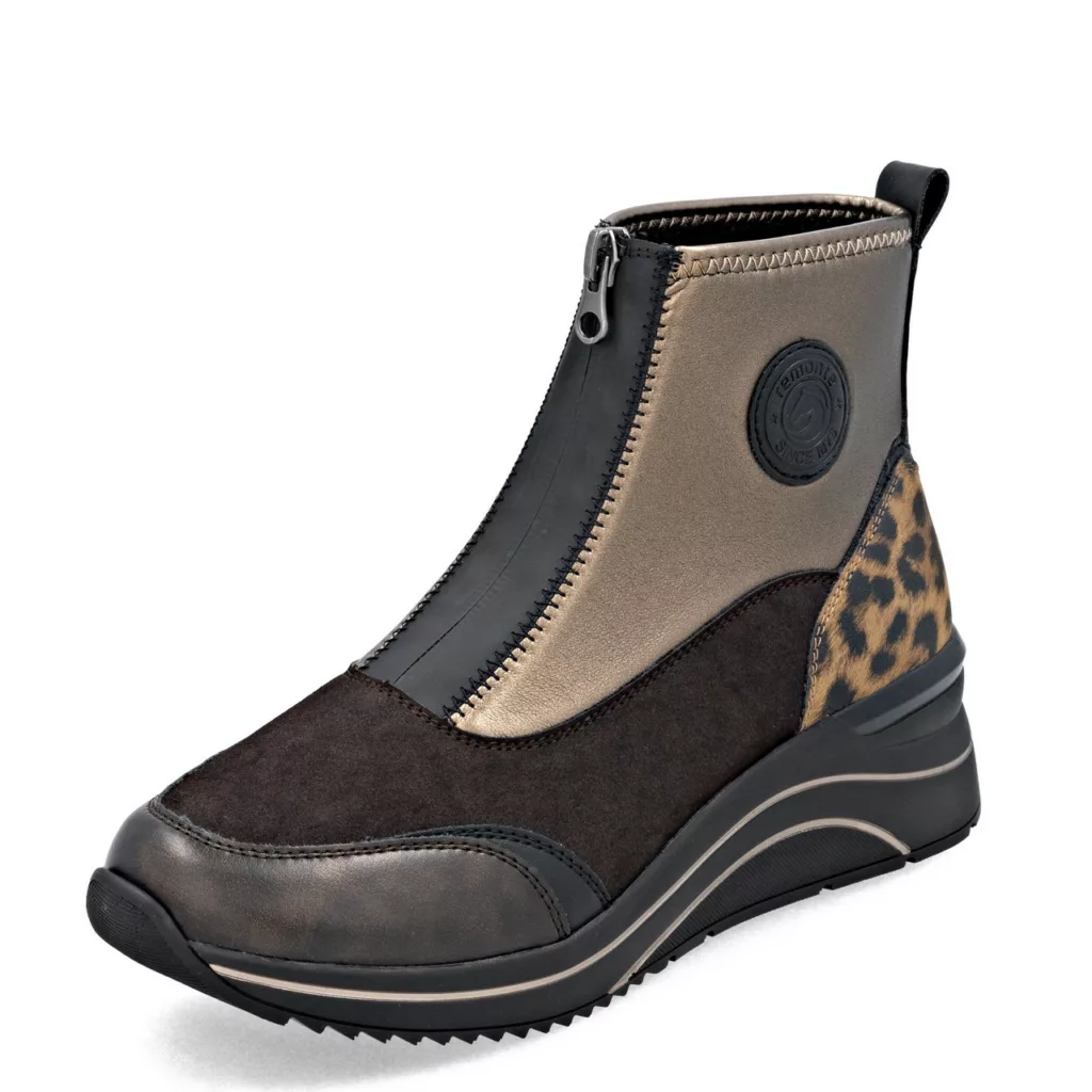 Chaussures bronze et léopard pour femme de la marque Remonte. Référence D0T78-90 Bronze. Disponible chez Chauss'Family magasin de chaussures à Issoire.