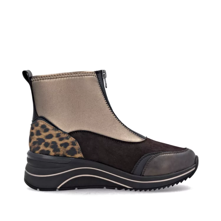 Chaussures bronze et léopard pour femme de la marque Remonte. Référence D0T78-90 Bronze. Disponible chez Chauss'Family magasin de chaussures à Issoire.