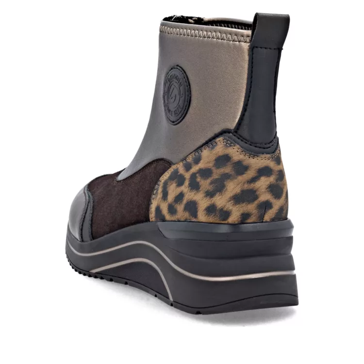Chaussures bronze et léopard pour femme de la marque Remonte. Référence D0T78-90 Bronze. Disponible chez Chauss'Family magasin de chaussures à Issoire.