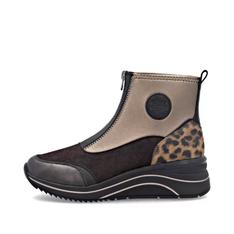 Chaussures bronze et léopard pour femme de la marque Remonte. Référence D0T78-90 Bronze. Disponible chez Chauss'Family magasin de chaussures à Issoire.
