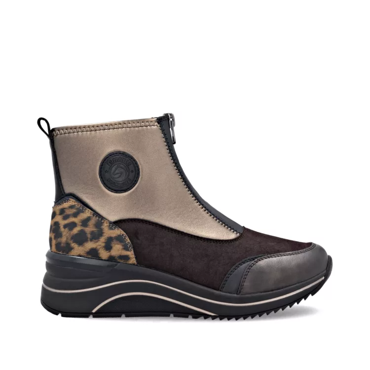 Chaussures bronze et léopard pour femme de la marque Remonte. Référence D0T78-90 Bronze. Disponible chez Chauss'Family magasin de chaussures à Issoire.