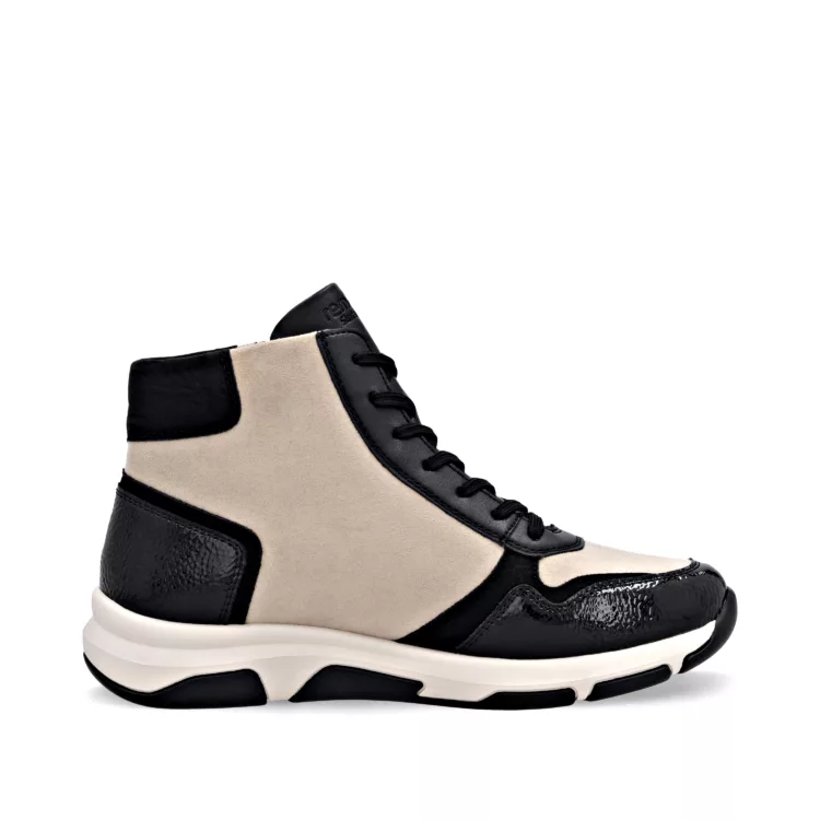 Baskets montantes noir et beige pour femme marque Remonte. Référence D1S70-04 Noir. Disponible chez Chauss'Family magasin de chaussures à Issoire.