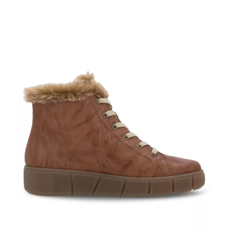 Baskets montantes marron pour femme marque Remonte. Référence D1T72-22 muskat. Disponible chez Chauss'Family magasin de chaussures Issoire