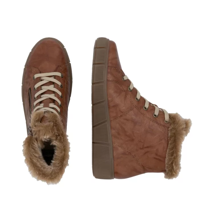 Baskets montantes marron pour femme marque Remonte. Référence D1T72-22 muskat. Disponible chez Chauss'Family magasin de chaussures Issoire