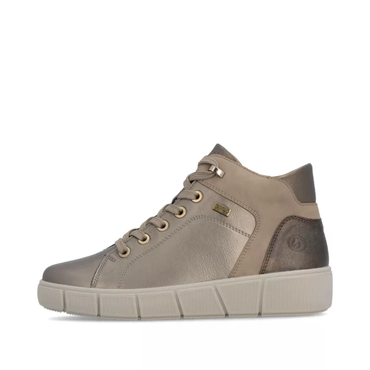 Baskets montantes bronze pour femme marque Remonte. Référence D1T77-90 Bronze. Disponible chez Chauss'Family magasin de chaussures à Issoire.