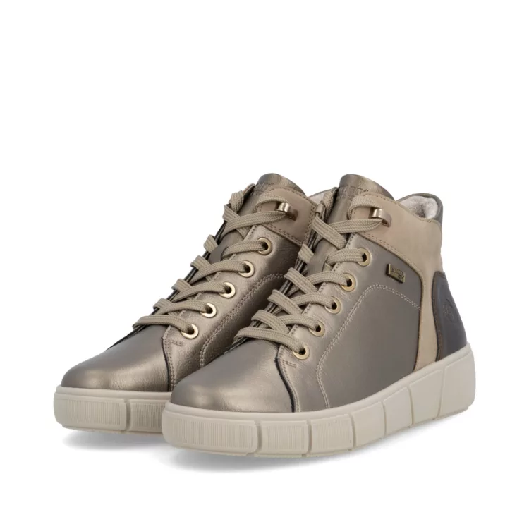 Baskets montantes bronze pour femme marque Remonte. Référence D1T77-90 Bronze. Disponible chez Chauss'Family magasin de chaussures à Issoire.