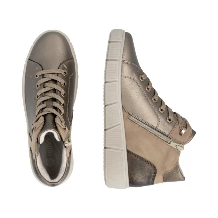 Baskets montantes bronze pour femme marque Remonte. Référence D1T77-90 Bronze. Disponible chez Chauss'Family magasin de chaussures à Issoire.