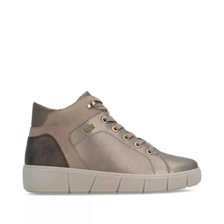 Baskets montantes bronze pour femme marque Remonte. Référence D1T77-90 Bronze. Disponible chez Chauss'Family magasin de chaussures à Issoire.