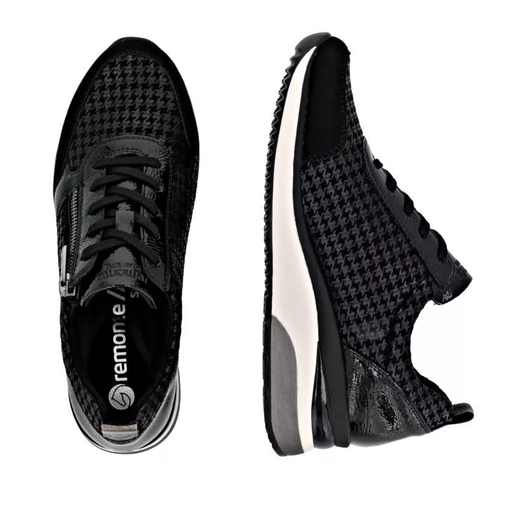 Baskets noires compensées pour femme de la marque Remonte. Référence D2401-08 Noir. Disponible chez Chauss'Family chaussures à Issoire.