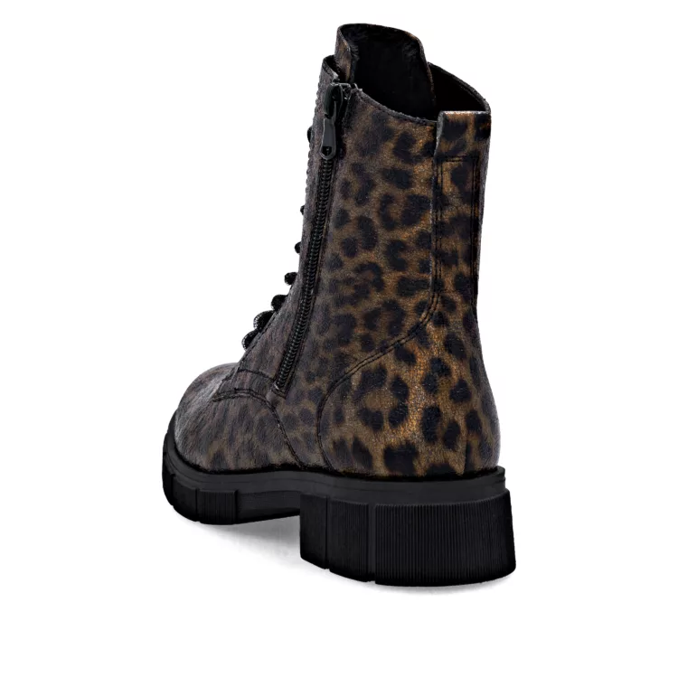 Bottines léopard à lacets pour femme marque Remonte. Référence D2S72-90 Multi. Disponible chez Chauss'Family magasin de chaussures Issoire.