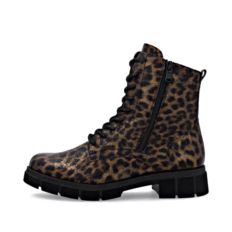 Bottines léopard à lacets pour femme marque Remonte. Référence D2S72-90 Multi. Disponible chez Chauss'Family magasin de chaussures Issoire.