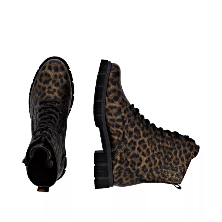 Bottines léopard à lacets pour femme marque Remonte. Référence D2S72-90 Multi. Disponible chez Chauss'Family magasin de chaussures Issoire.
