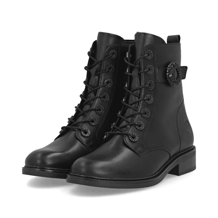Bottines noires à lacets pour femme marque Remonte. Référence D2w73-00 Noir. Disponible chez Chauss'Family magasin de chaussures Issoire.