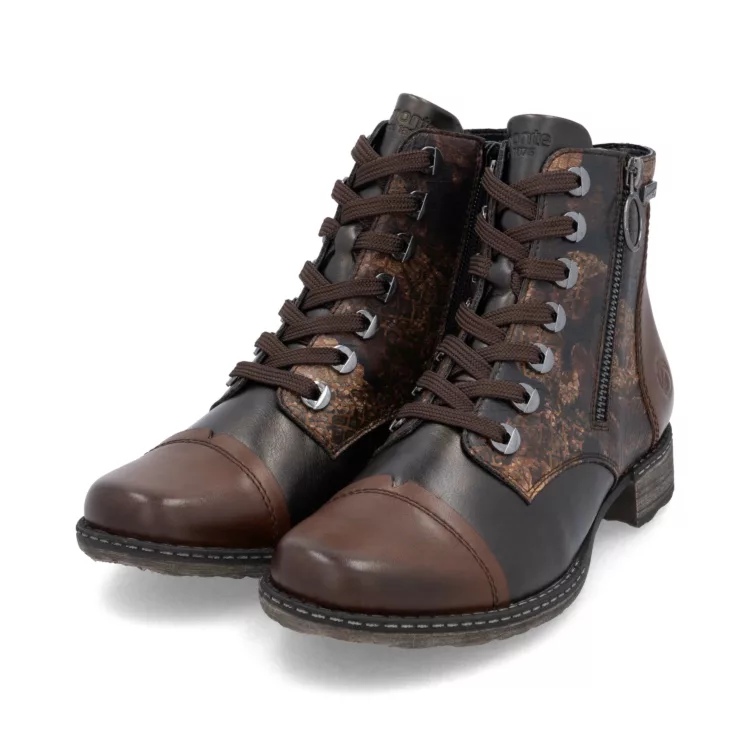 Bottines marron à lacets pour femme marque Remonte. Référence D4382-25 Marron. Disponible chez Chauss'Family magasin de chaussures Issoire.