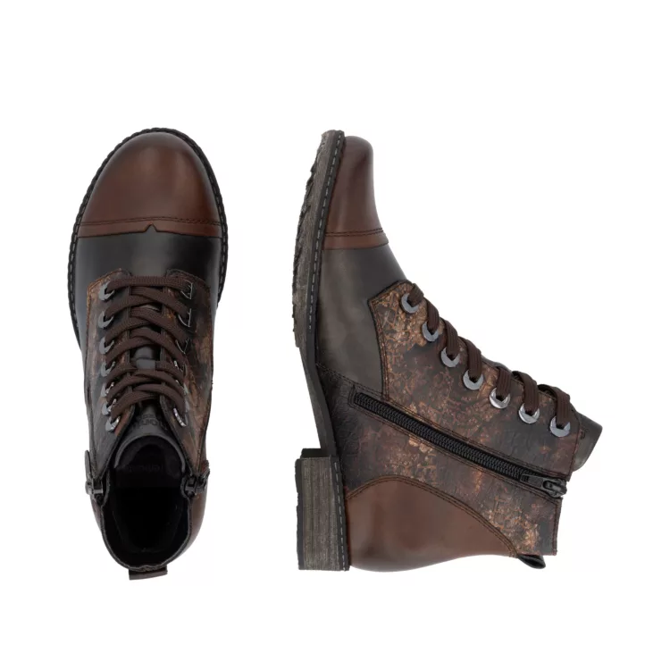 Bottines marron à lacets pour femme marque Remonte. Référence D4382-25 Marron. Disponible chez Chauss'Family magasin de chaussures Issoire.