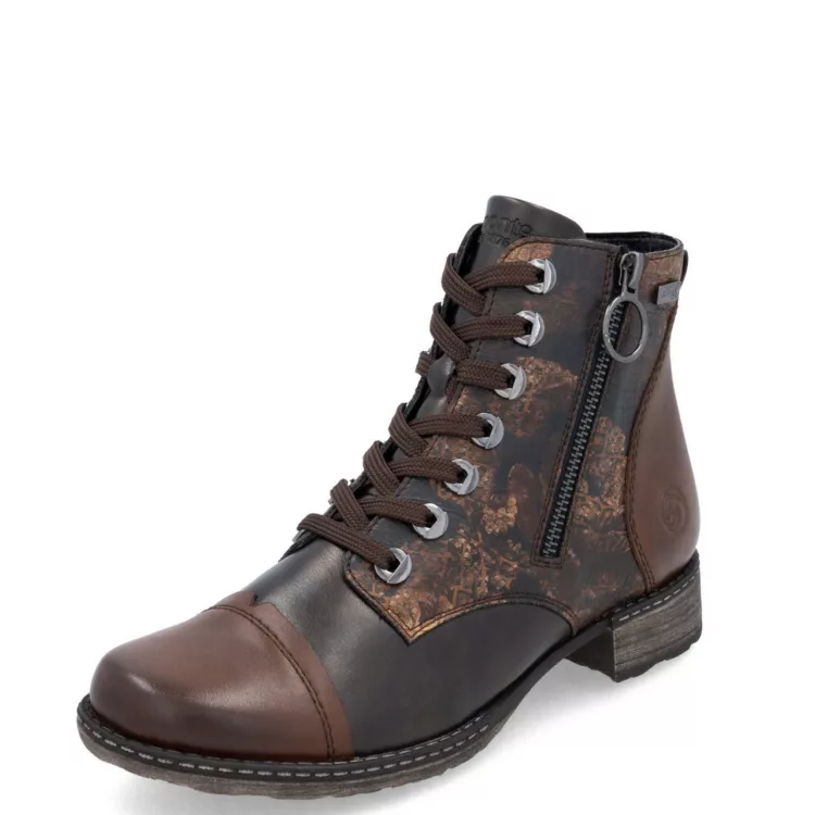 Bottines marron à lacets pour femme marque Remonte. Référence D4382-25 Marron. Disponible chez Chauss'Family magasin de chaussures Issoire.